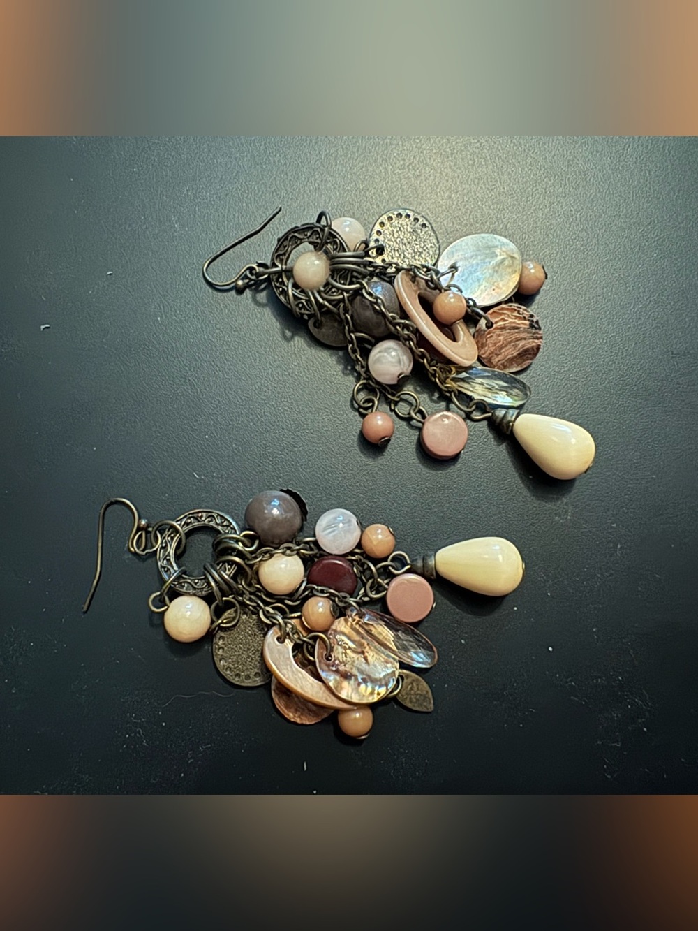 Boho Peach Multi-Charm Dangle Earrings